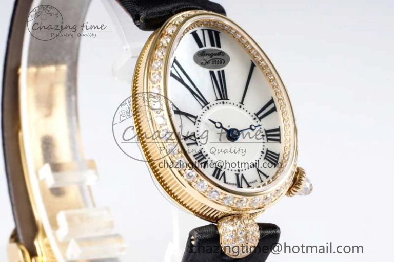 Reine de Naples YG ZF 1:1 Best Edition White Roman Dial Diamonds Bezel on Black Fabric Strap A537 V2