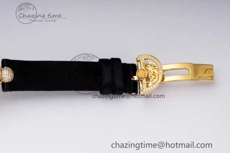 Reine de Naples YG ZF 1:1 Best Edition White Roman Dial Diamonds Bezel on Black Fabric Strap A537 V2
