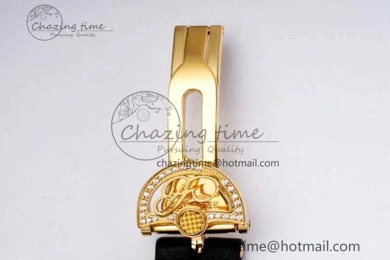 Reine de Naples YG ZF 1:1 Best Edition White Roman Dial Diamonds Bezel on Black Fabric Strap A537 V2