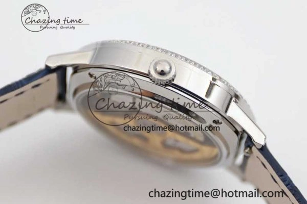 Rendez-Vous Date SS Q8F Best Edition White Dial Diamonds Bezel on Blue Leather Strap A898