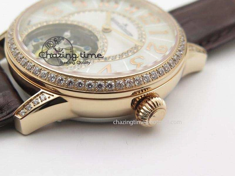 Rendez-Vous Ladies RG White MOP Dial Tourbillon on Brown Alligator Leather