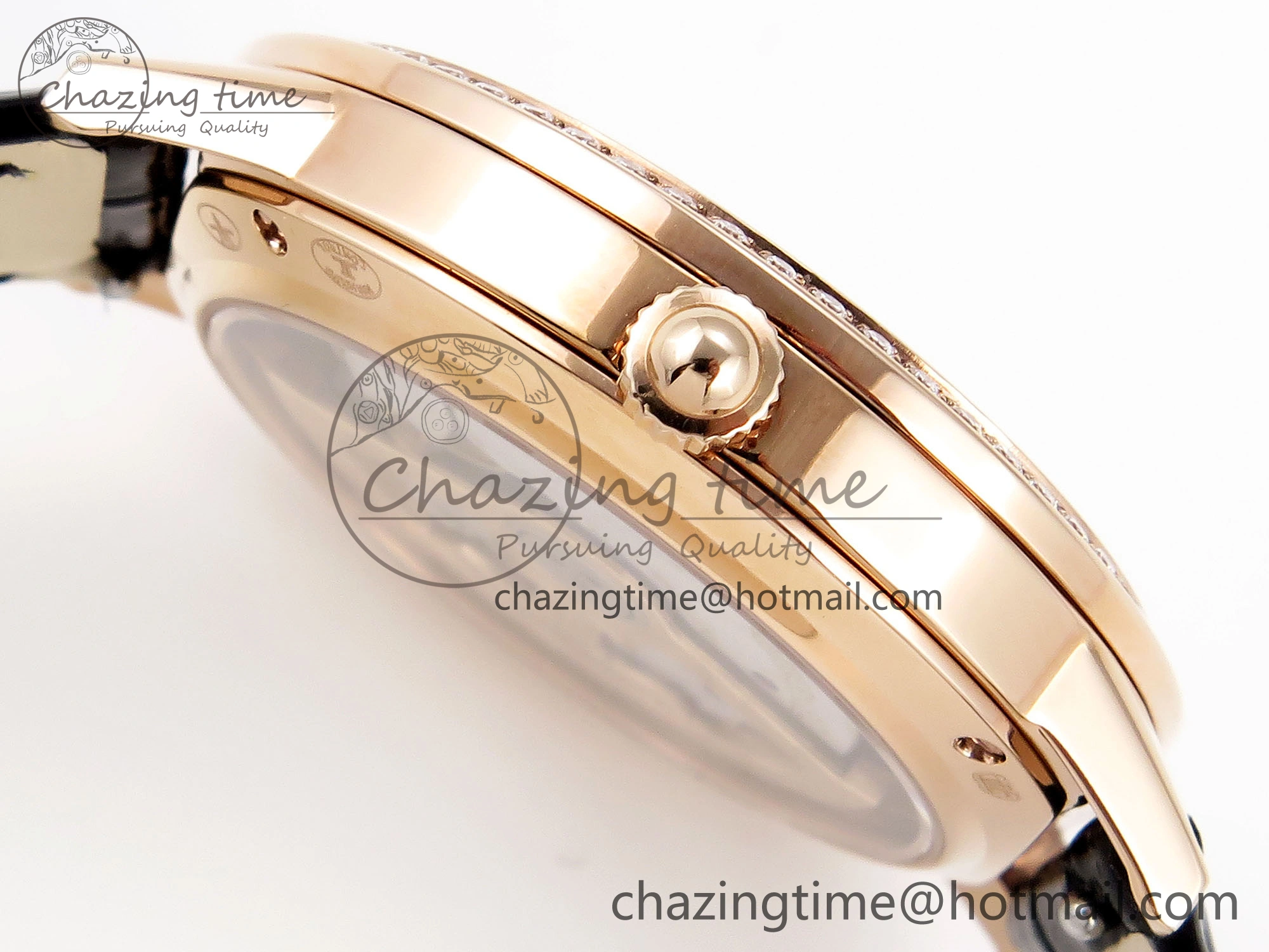 Rendez-Vous Night & Day RG APSF 1:1 Best Edition White Textured Dial Diamonds Bezel on Black Leather Strap A898