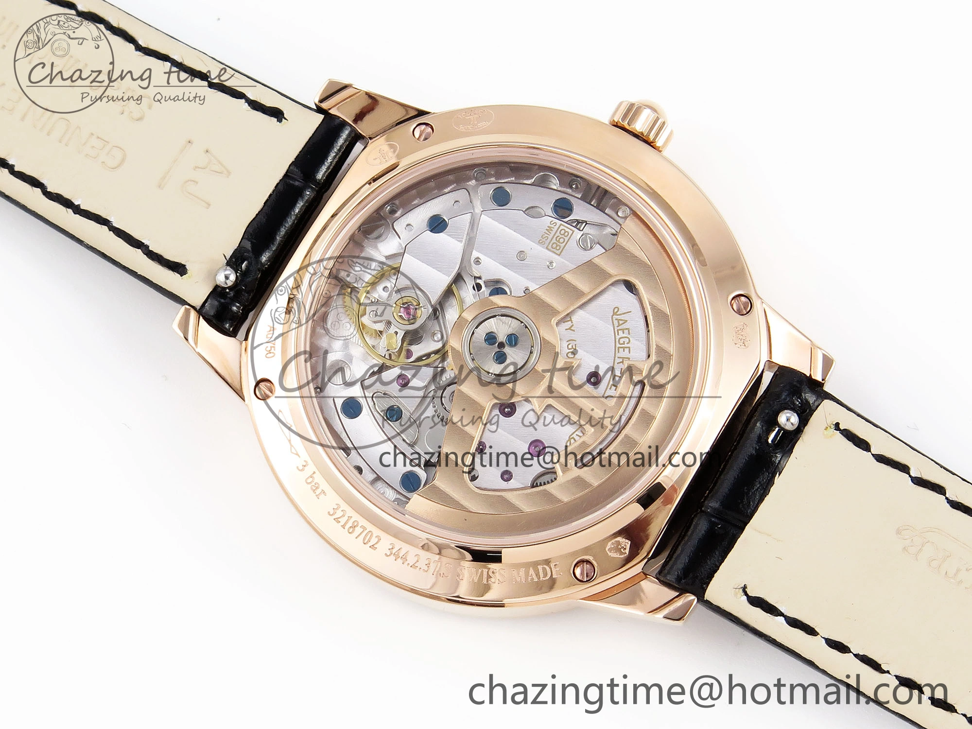 Rendez-Vous Night & Day RG APSF 1:1 Best Edition White Textured Dial Diamonds Bezel on Black Leather Strap A898
