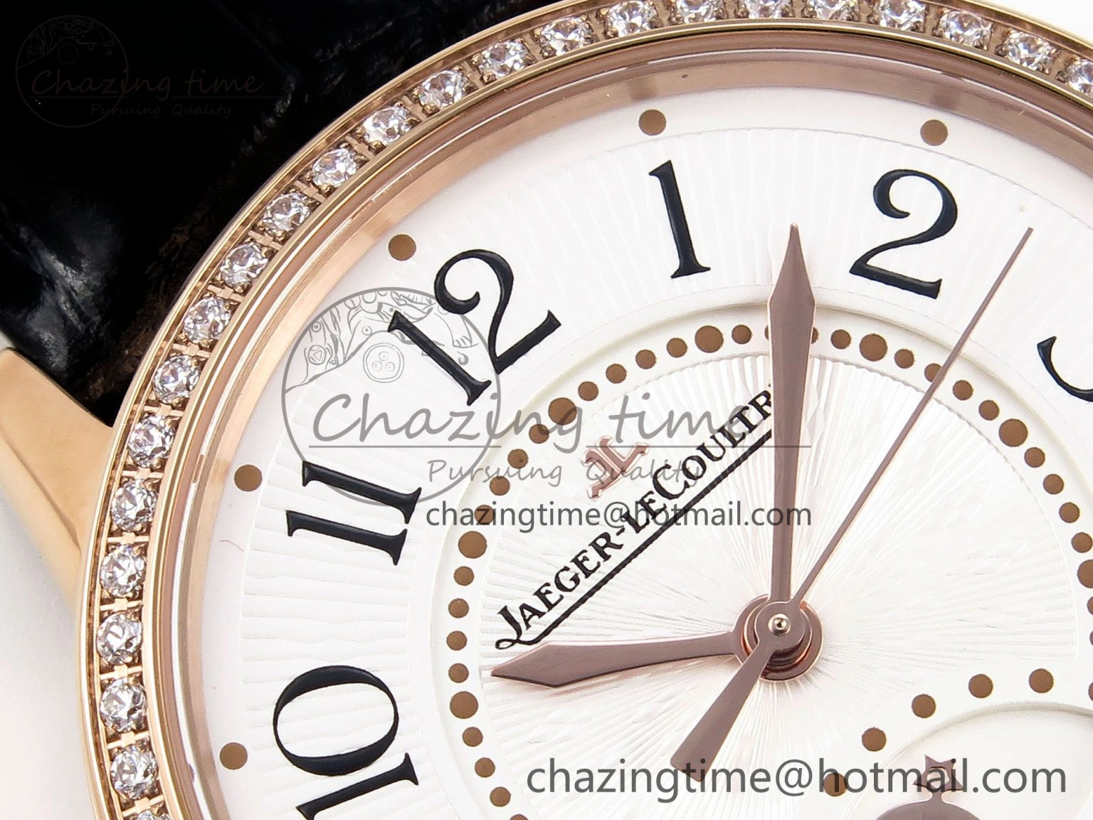 Rendez-Vous Night & Day RG APSF 1:1 Best Edition White Textured Dial Diamonds Bezel on Black Leather Strap A898