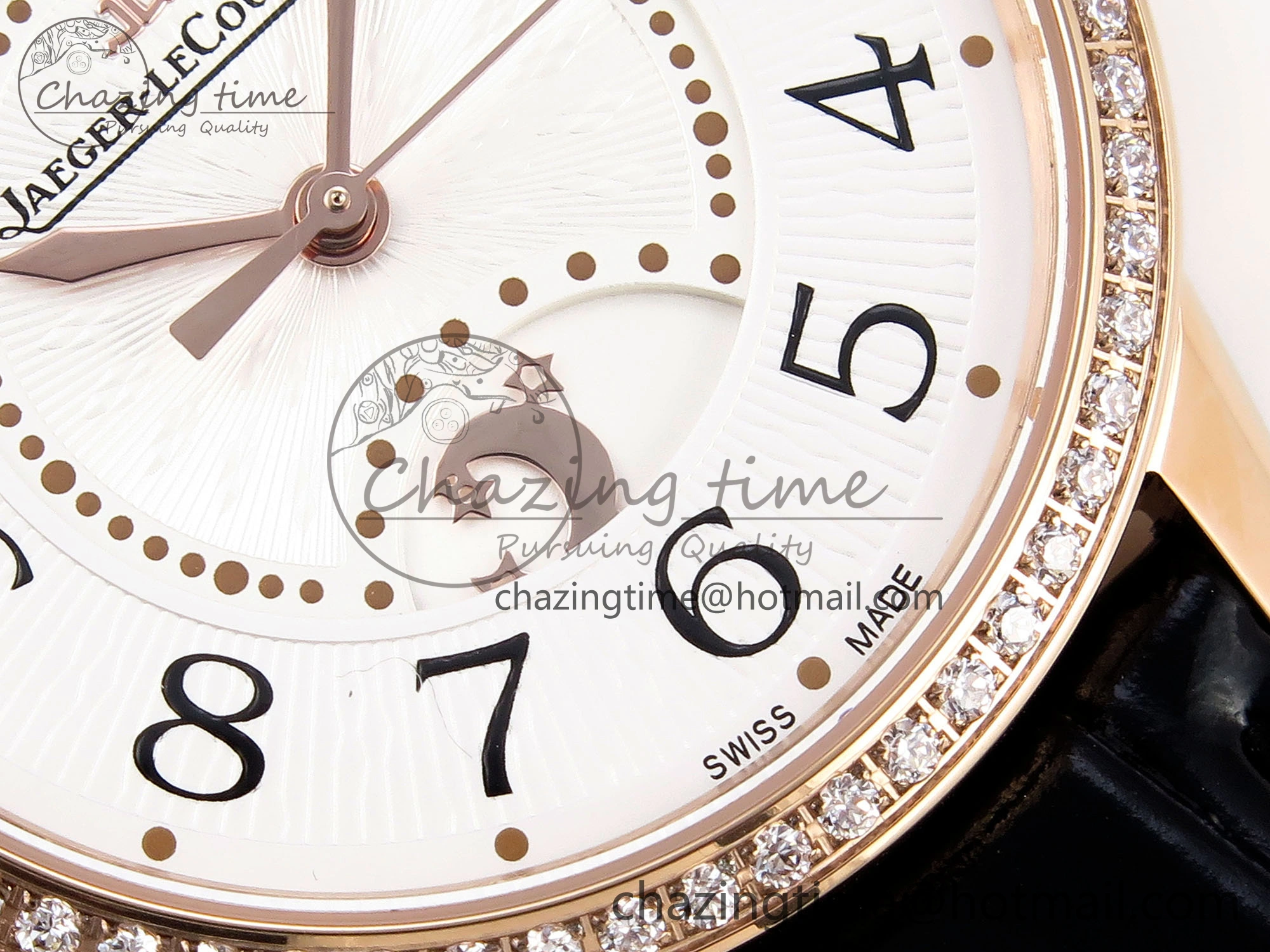 Rendez-Vous Night & Day RG APSF 1:1 Best Edition White Textured Dial Diamonds Bezel on Black Leather Strap A898