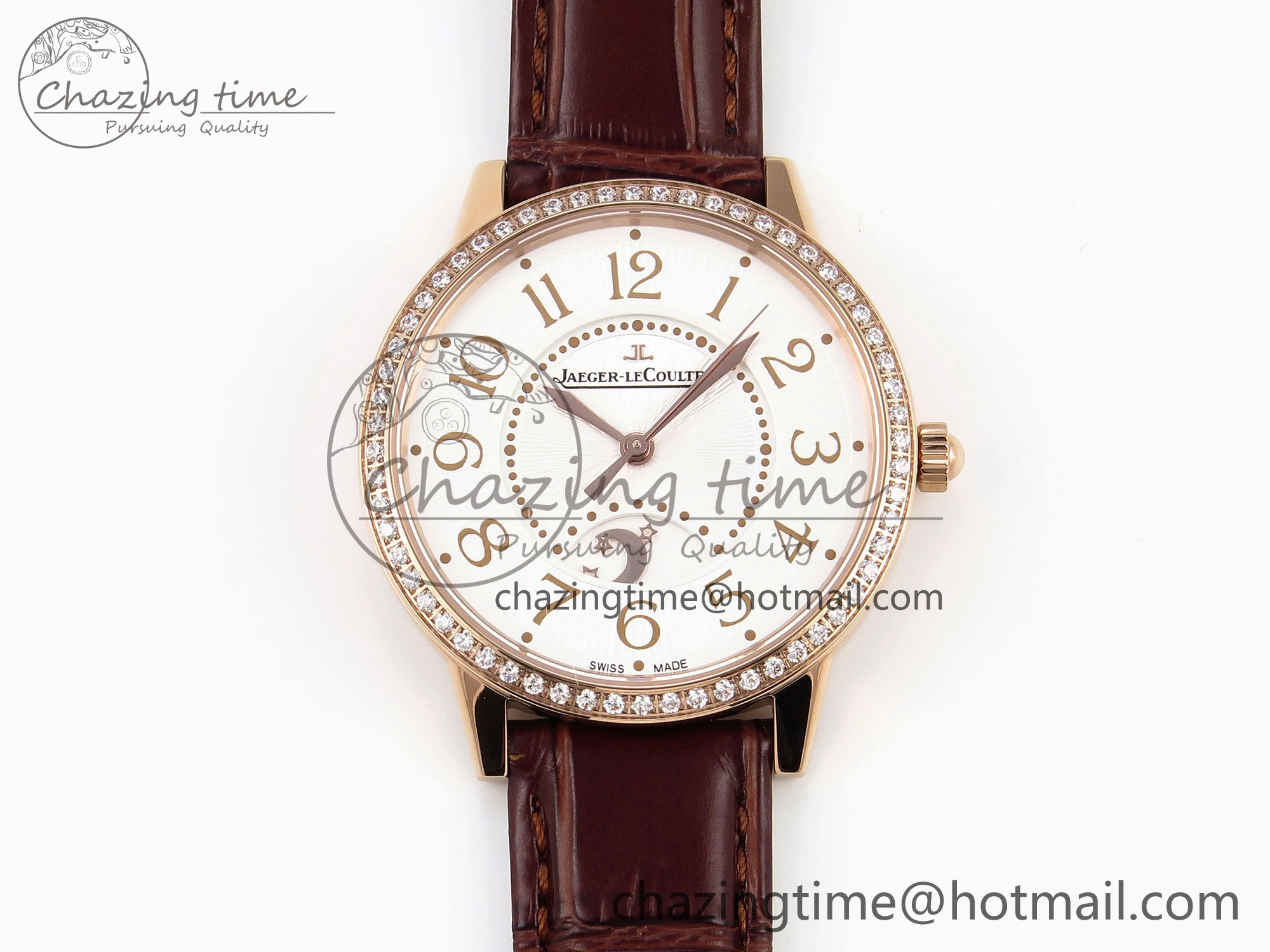 Rendez-Vous Night & Day RG APSF 1:1 Best Edition White Textured Dial Diamonds Bezel on Brown Leather Strap A898