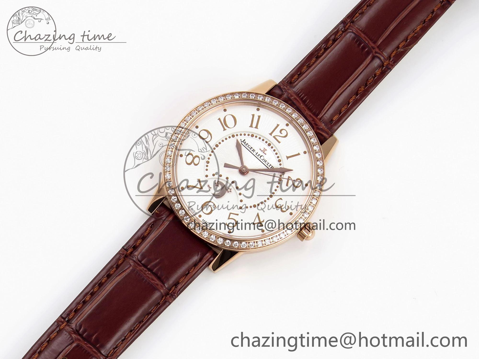 Rendez-Vous Night & Day RG APSF 1:1 Best Edition White Textured Dial Diamonds Bezel on Brown Leather Strap A898