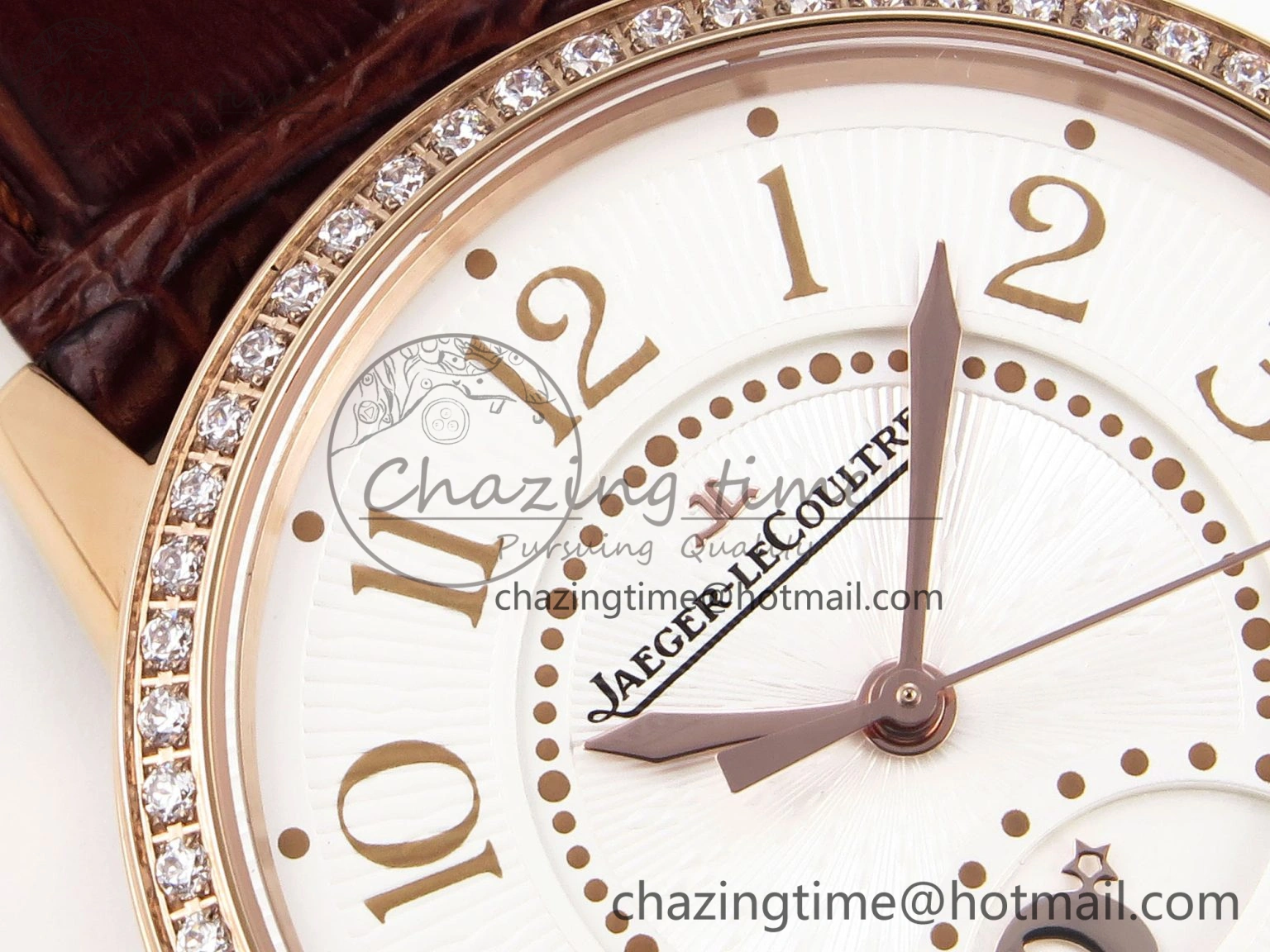 Rendez-Vous Night & Day RG APSF 1:1 Best Edition White Textured Dial Diamonds Bezel on Brown Leather Strap A898