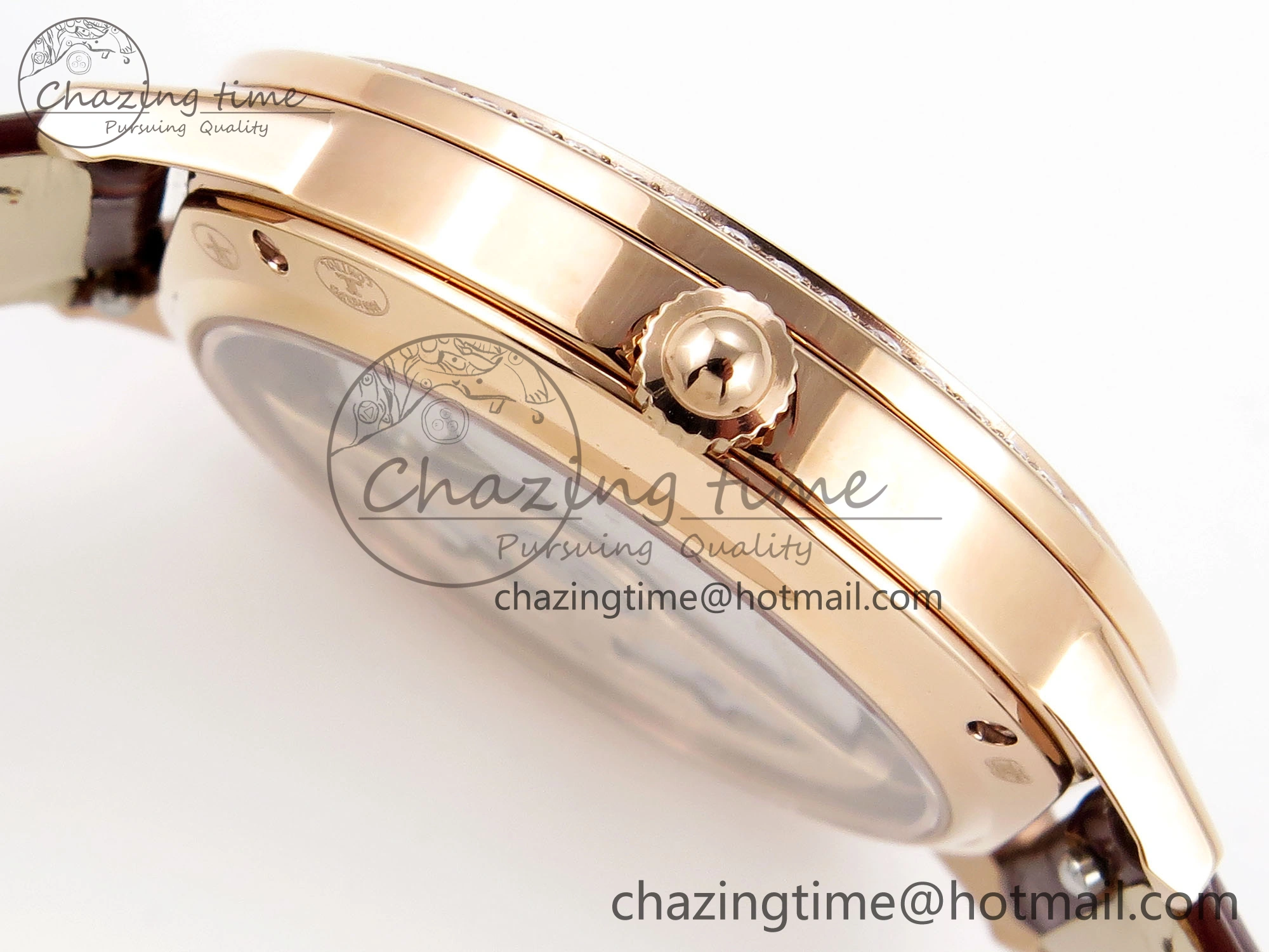 Rendez-Vous Night & Day RG APSF 1:1 Best Edition White Textured Dial Diamonds Bezel on Brown Leather Strap A898