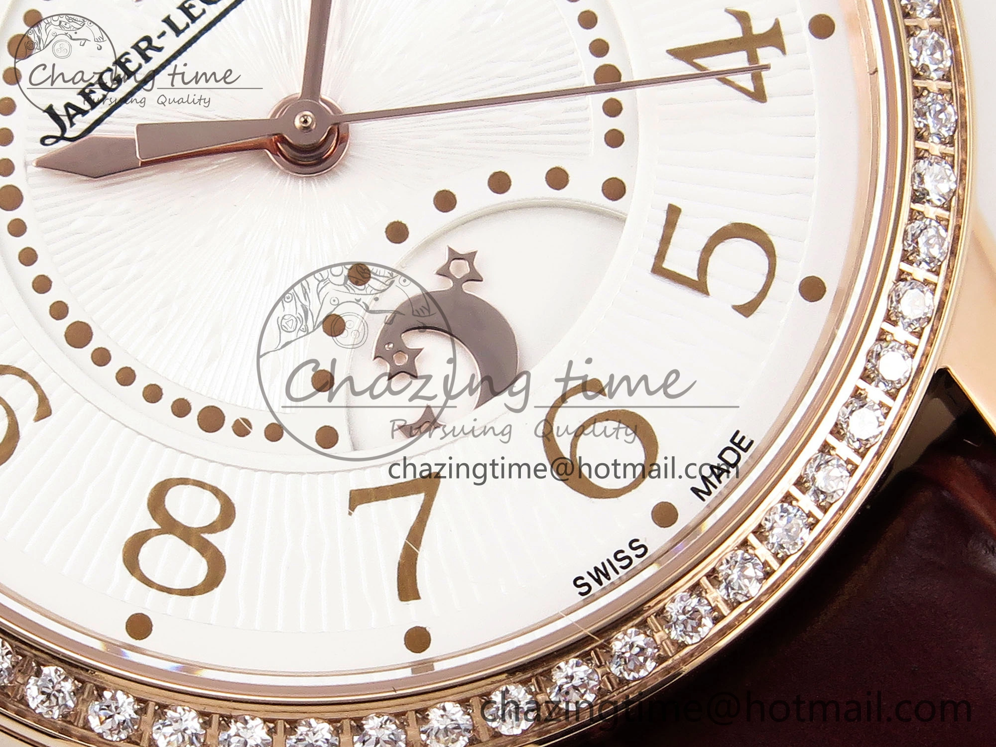 Rendez-Vous Night & Day RG APSF 1:1 Best Edition White Textured Dial Diamonds Bezel on Brown Leather Strap A898