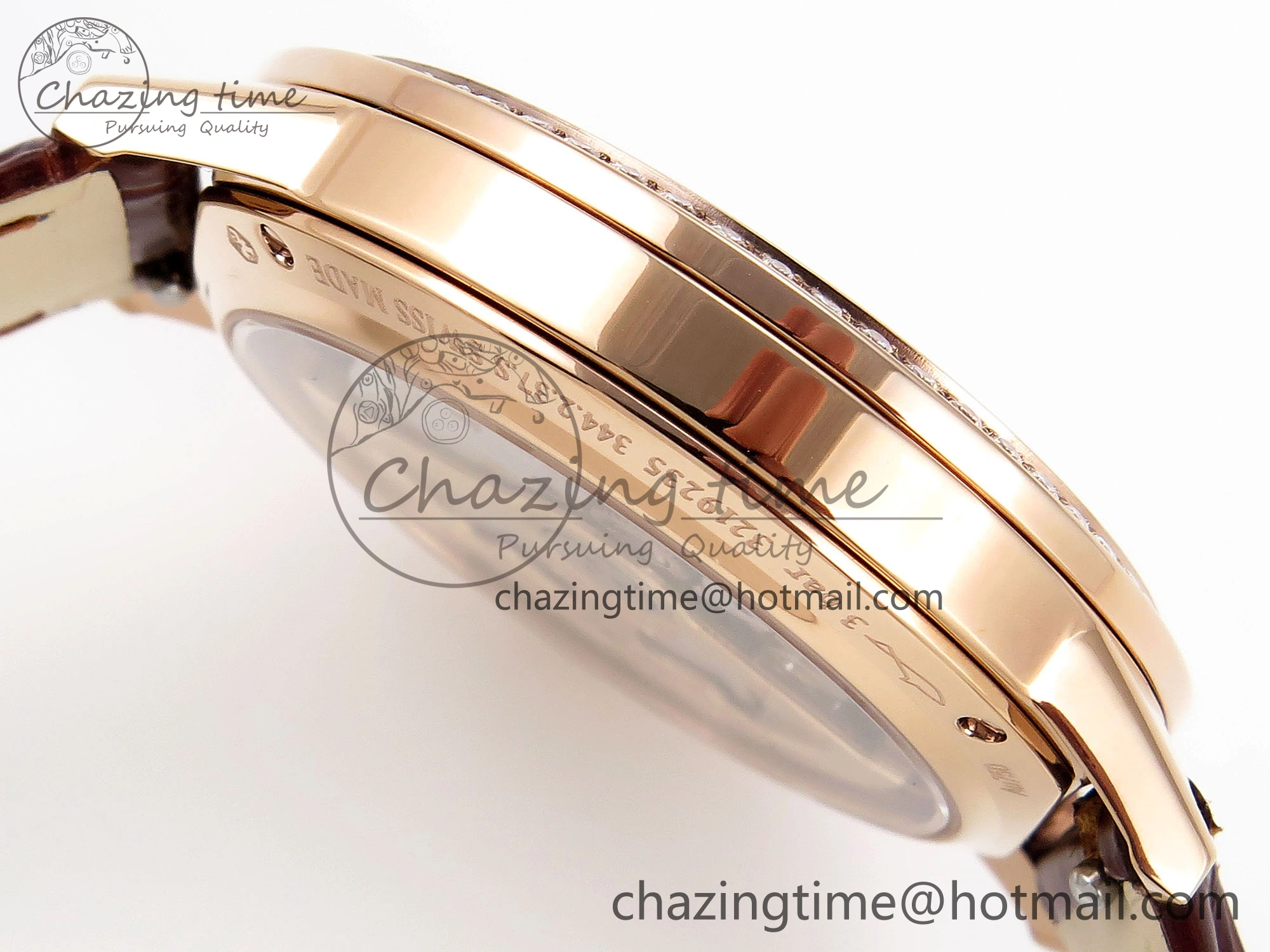 Rendez-Vous Night & Day RG APSF 1:1 Best Edition White Textured Dial Diamonds Bezel on Brown Leather Strap A898