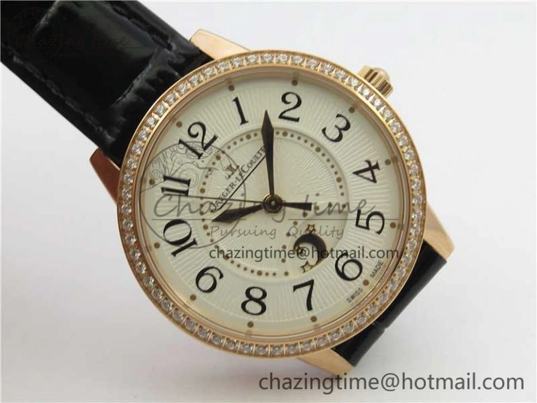 Rendez-Vous Night & Day RG ZF 1:1 Best Edition White Dial Black Markers Diamonds Bezel on Black Leather Strap A898