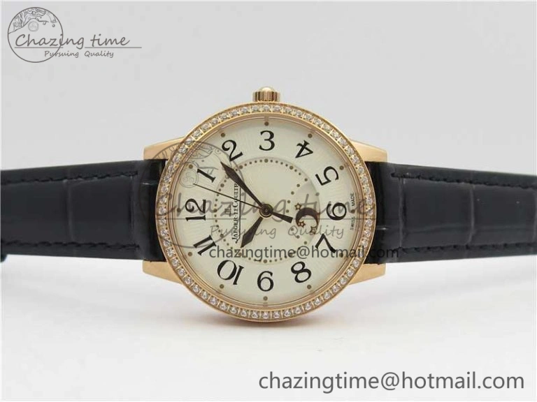 Rendez-Vous Night & Day RG ZF 1:1 Best Edition White Dial Black Markers Diamonds Bezel on Black Leather Strap A898