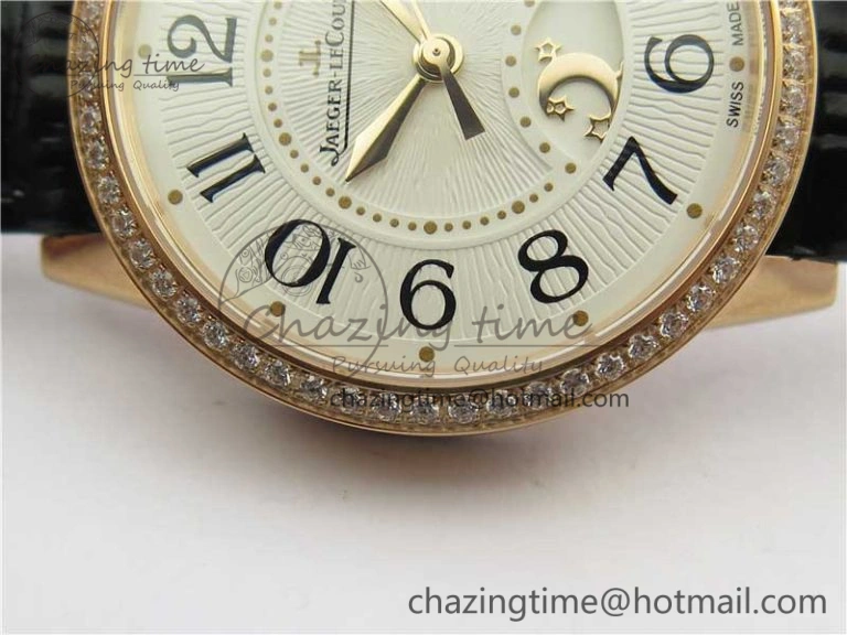Rendez-Vous Night & Day RG ZF 1:1 Best Edition White Dial Black Markers Diamonds Bezel on Black Leather Strap A898