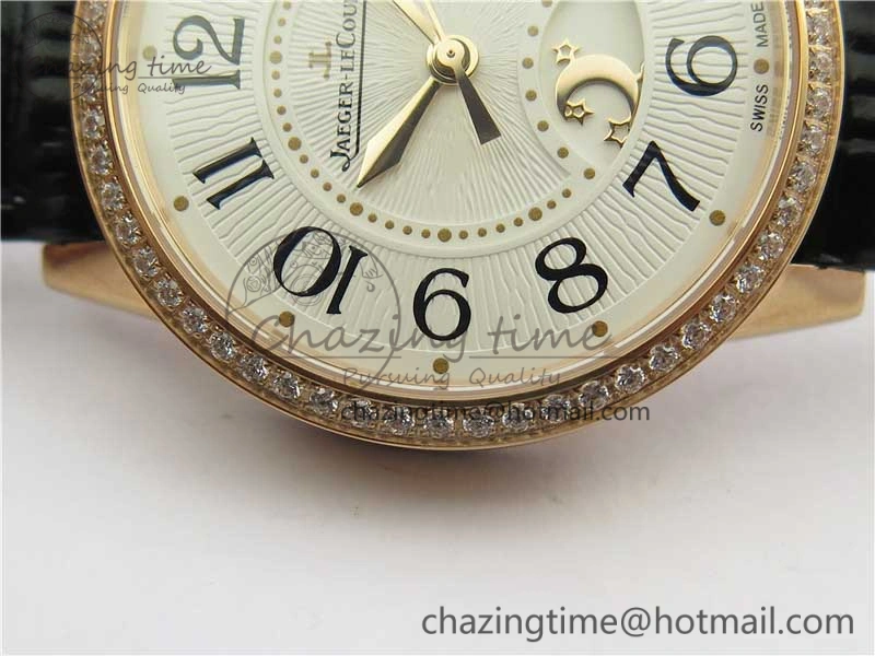 Rendez-Vous Night & Day RG ZF 1:1 Best Edition White Dial Black Markers Diamonds Bezel on Black Leather Strap A898