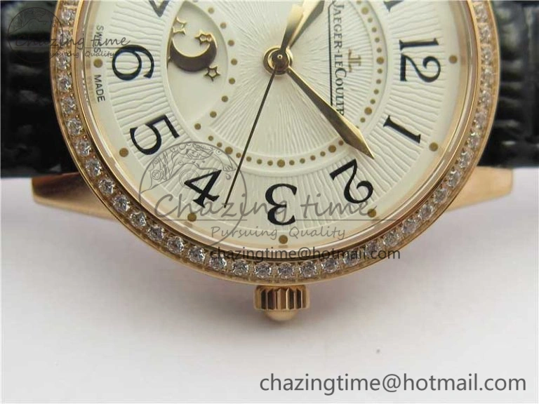 Rendez-Vous Night & Day RG ZF 1:1 Best Edition White Dial Black Markers Diamonds Bezel on Black Leather Strap A898