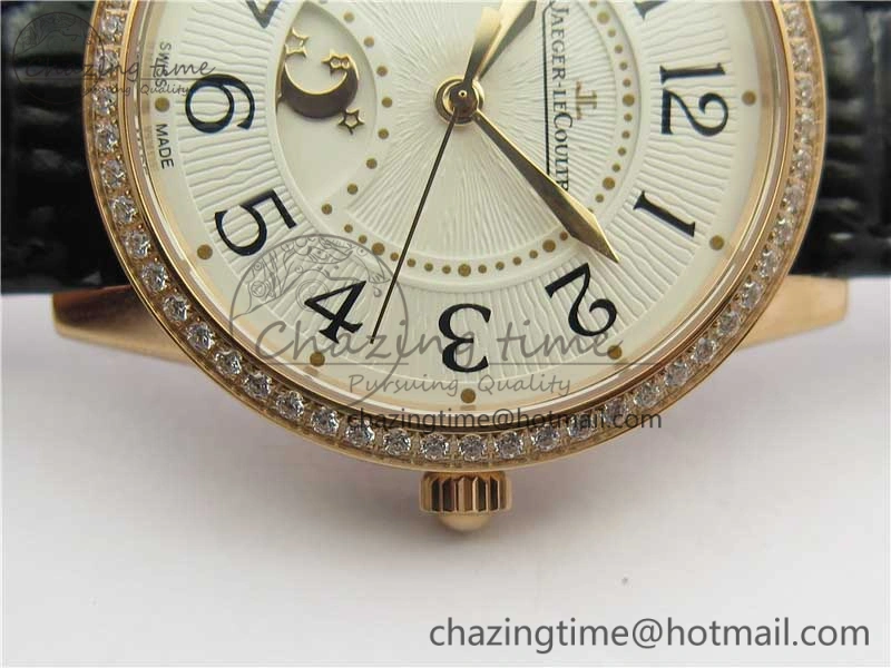 Rendez-Vous Night & Day RG ZF 1:1 Best Edition White Dial Black Markers Diamonds Bezel on Black Leather Strap A898