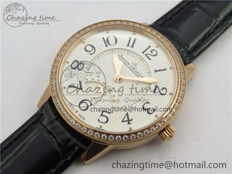 Rendez-Vous Night & Day RG ZF 1:1 Best Edition White Dial Black Markers Diamonds Bezel on Black Leather Strap A898