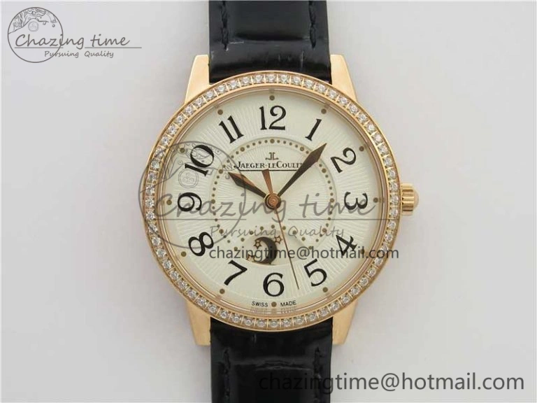 Rendez-Vous Night & Day RG ZF 1:1 Best Edition White Dial Black Markers Diamonds Bezel on Black Leather Strap A898