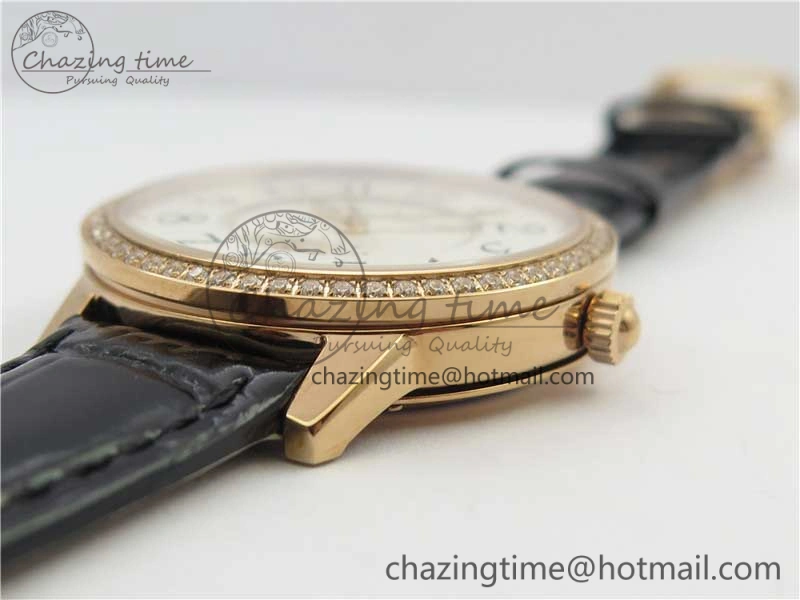 Rendez-Vous Night & Day RG ZF 1:1 Best Edition White Dial Black Markers Diamonds Bezel on Black Leather Strap A898