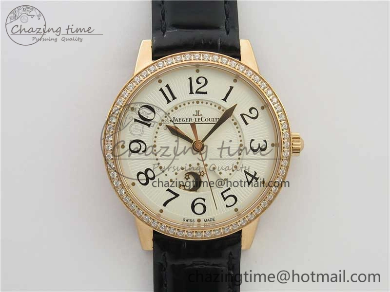 Rendez-Vous Night & Day RG ZF 1:1 Best Edition White Dial Black Markers Diamonds Bezel on Black Leather Strap A898