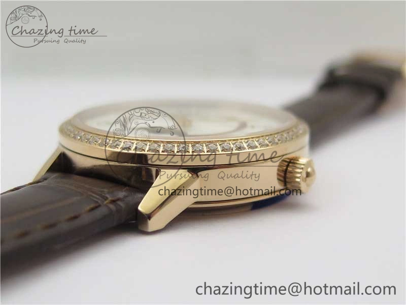 Rendez-Vous Night & Day RG ZF 1:1 Best Edition White Textured Dial Diamonds Bezel on Brown Leather Strap A898