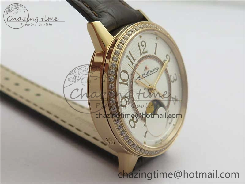 Rendez-Vous Night & Day RG ZF 1:1 Best Edition White Textured Dial Diamonds Bezel on Brown Leather Strap A898