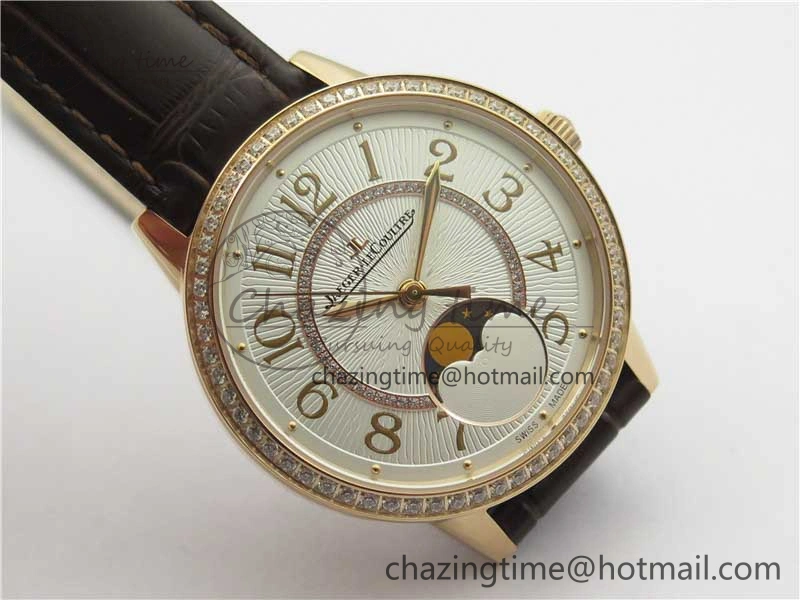 Rendez-Vous Night & Day RG ZF 1:1 Best Edition White Textured Dial Diamonds Bezel on Brown Leather Strap A898