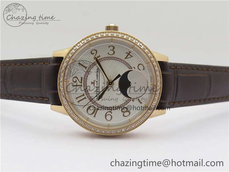 Rendez-Vous Night & Day RG ZF 1:1 Best Edition White Textured Dial Diamonds Bezel on Brown Leather Strap A898