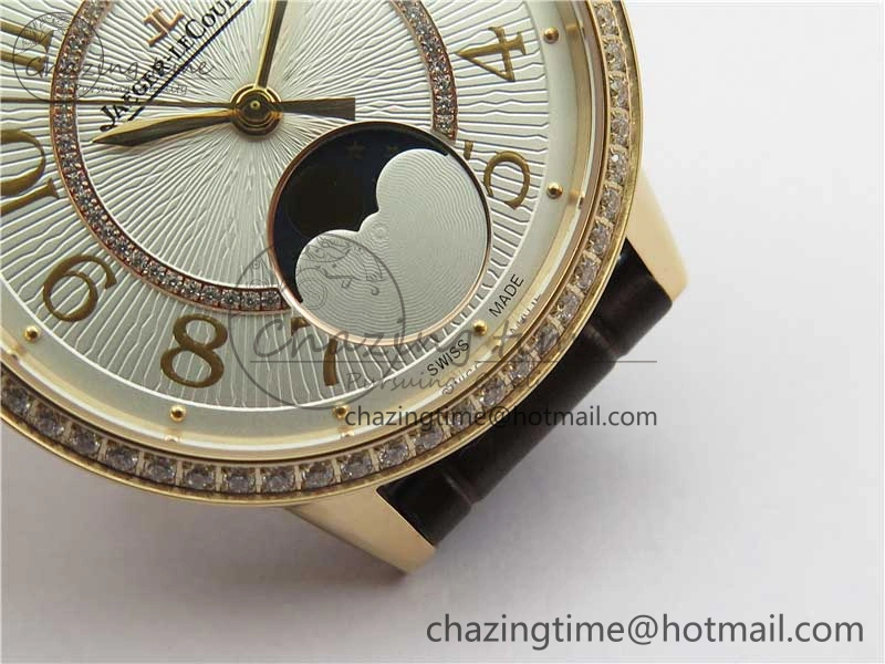 Rendez-Vous Night & Day RG ZF 1:1 Best Edition White Textured Dial Diamonds Bezel on Brown Leather Strap A898