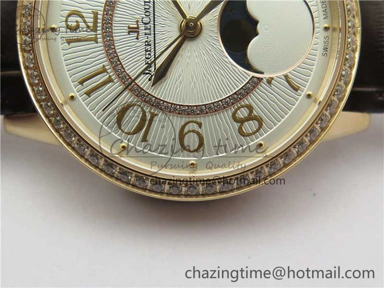 Rendez-Vous Night & Day RG ZF 1:1 Best Edition White Textured Dial Diamonds Bezel on Brown Leather Strap A898