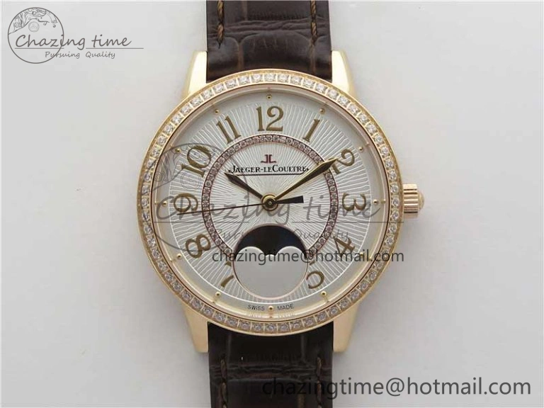 Rendez-Vous Night & Day RG ZF 1:1 Best Edition White Textured Dial Diamonds Bezel on Brown Leather Strap A898