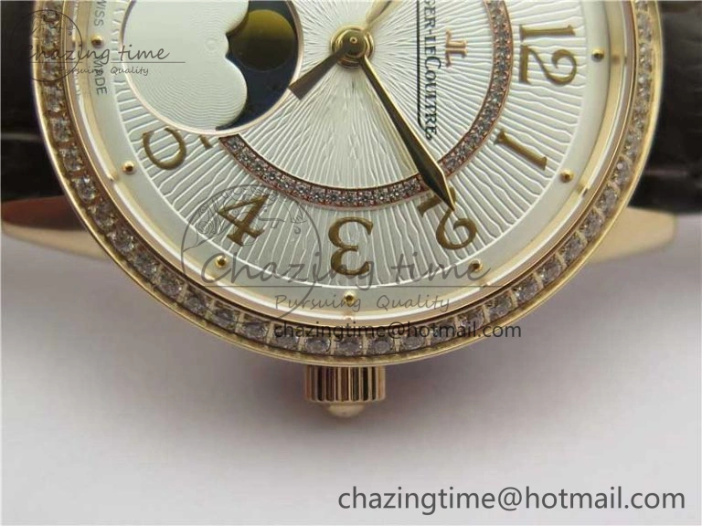 Rendez-Vous Night & Day RG ZF 1:1 Best Edition White Textured Dial Diamonds Bezel on Brown Leather Strap A898