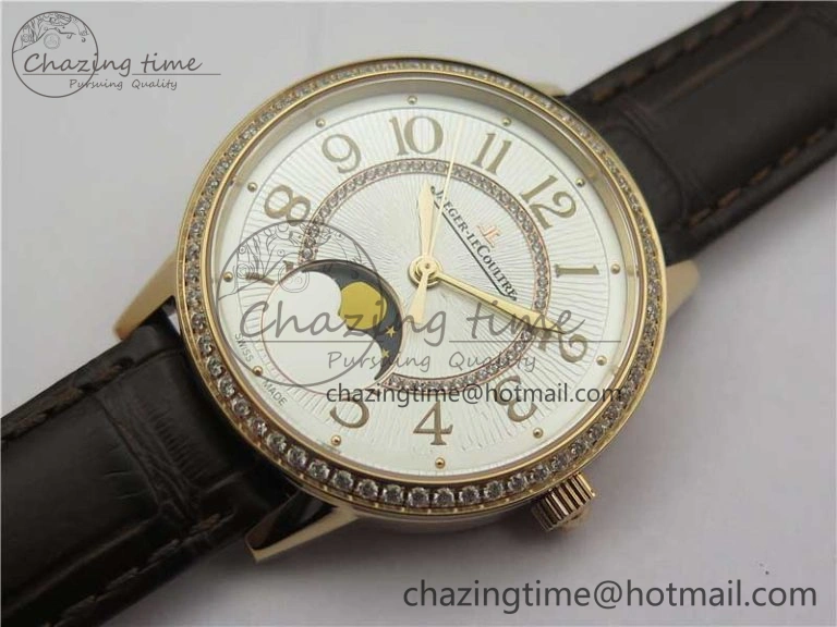 Rendez-Vous Night & Day RG ZF 1:1 Best Edition White Textured Dial Diamonds Bezel on Brown Leather Strap A898