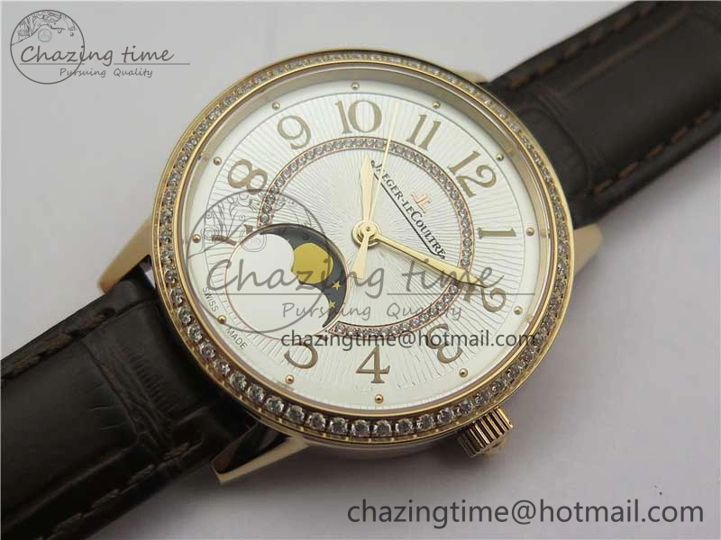 Rendez-Vous Night & Day RG ZF 1:1 Best Edition White Textured Dial Diamonds Bezel on Brown Leather Strap A898