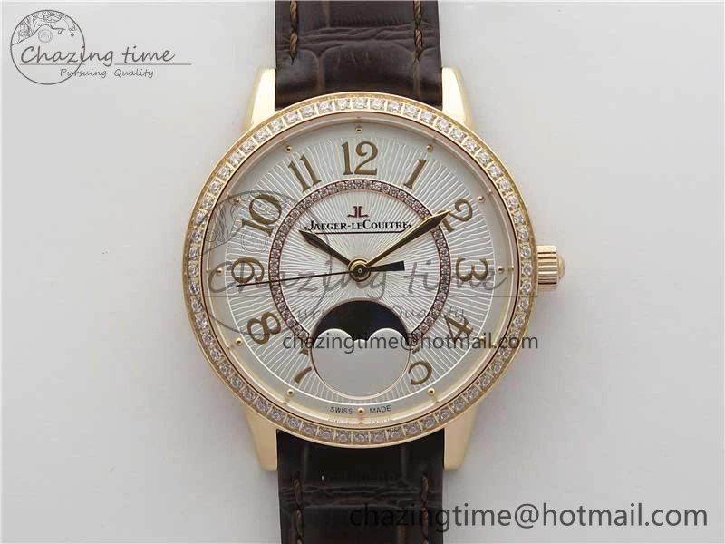 Rendez-Vous Night & Day RG ZF 1:1 Best Edition White Textured Dial Diamonds Bezel on Brown Leather Strap A898