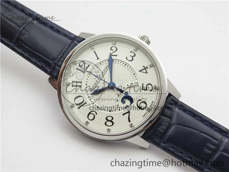 Rendez-Vous Night & Day SS Polished Bezel ZF 1:1 Best Edition White Textured Dial on Blue Leather Strap A898