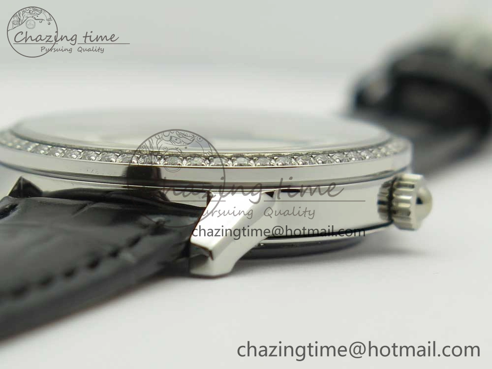 Rendez-Vous Night & Day SS ZF 1:1 Best Edition White Textured Dial Diamonds Bezel on Black Leather Strap A898