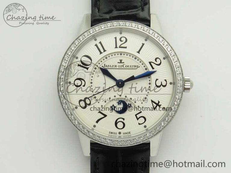 Rendez-Vous Night & Day SS ZF 1:1 Best Edition White Textured Dial Diamonds Bezel on Black Leather Strap A898