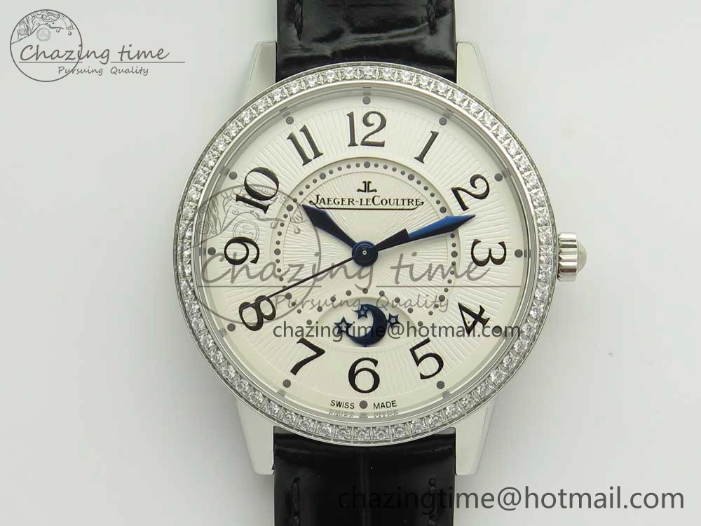Rendez-Vous Night & Day SS ZF 1:1 Best Edition White Textured Dial Diamonds Bezel on Black Leather Strap A898