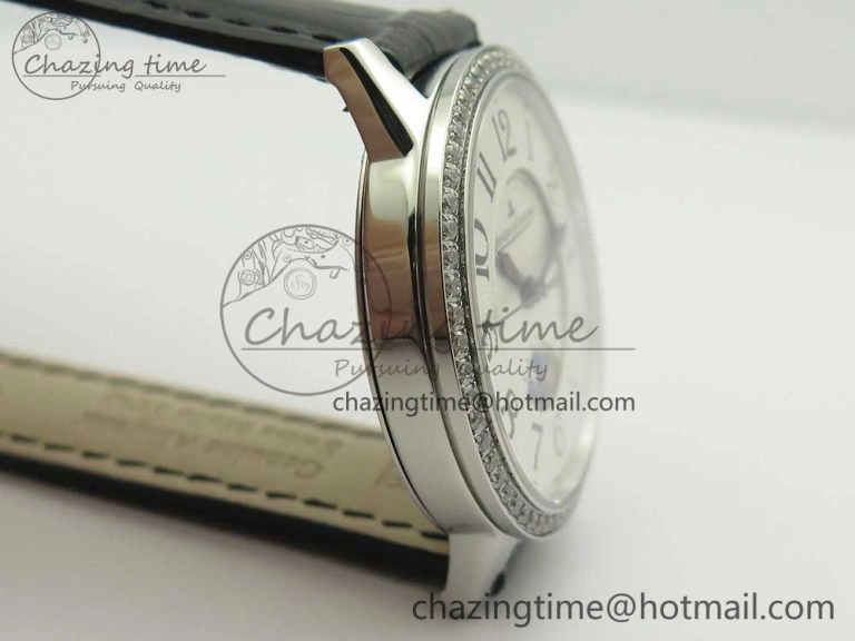 Rendez-Vous Night & Day SS ZF 1:1 Best Edition White Textured Dial Diamonds Bezel on Black Leather Strap A898