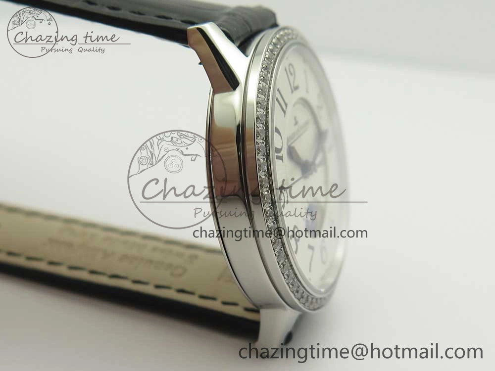 Rendez-Vous Night & Day SS ZF 1:1 Best Edition White Textured Dial Diamonds Bezel on Black Leather Strap A898