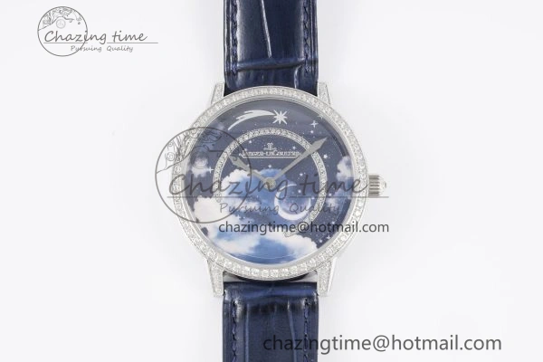 Rendez-Vous Star SS KZF 1:1 Best Edition Blue Star Dial Diamonds Bezel on Blue Leather Strap A734