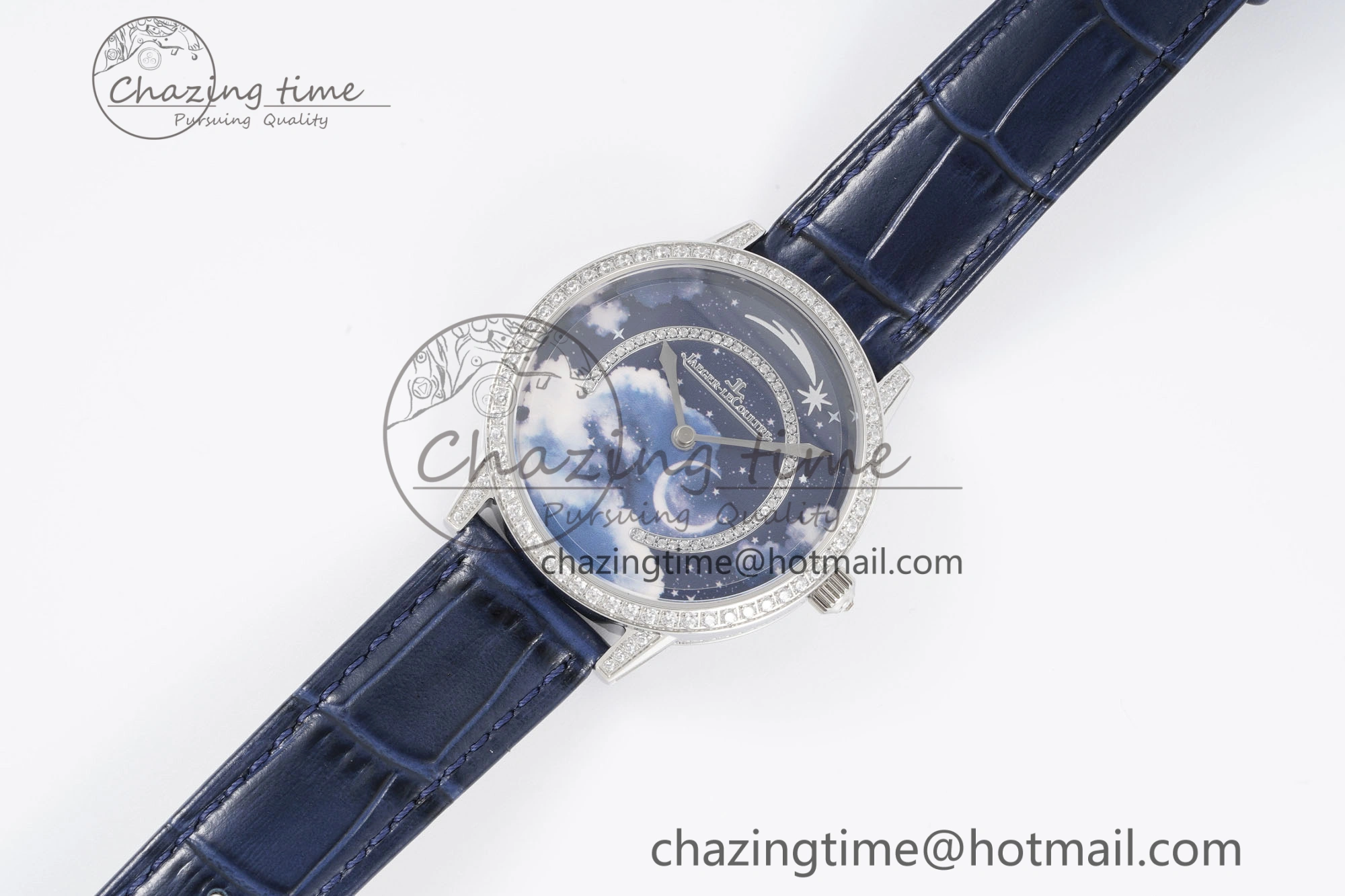 Rendez-Vous Star SS KZF 1:1 Best Edition Blue Star Dial Diamonds Bezel on Blue Leather Strap A734