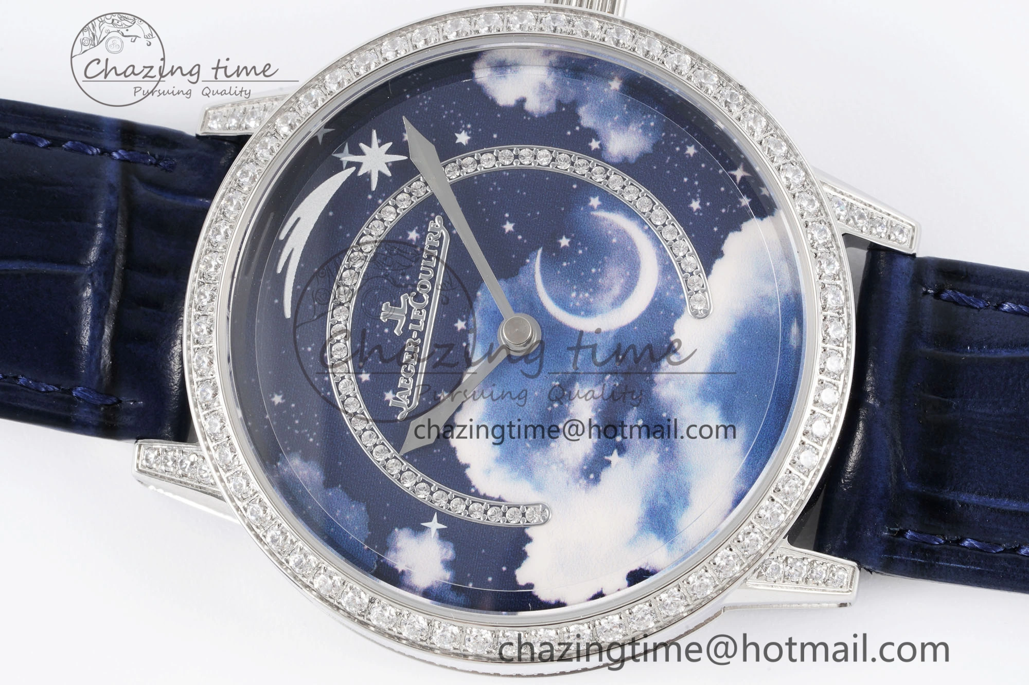 Rendez-Vous Star SS KZF 1:1 Best Edition Blue Star Dial Diamonds Bezel on Blue Leather Strap A734