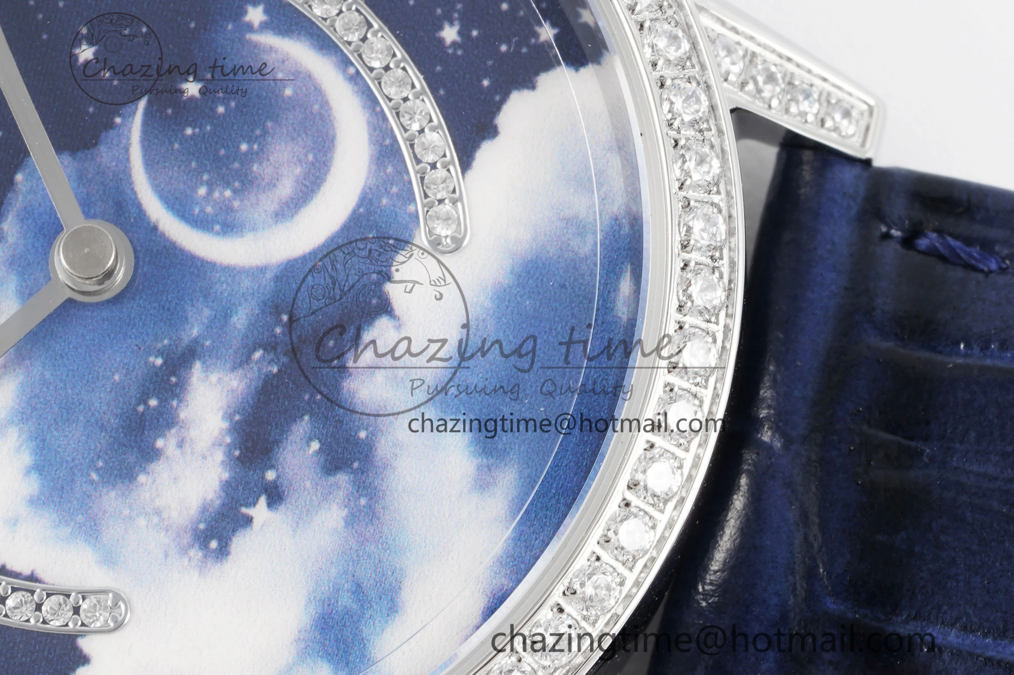 Rendez-Vous Star SS KZF 1:1 Best Edition Blue Star Dial Diamonds Bezel on Blue Leather Strap A734
