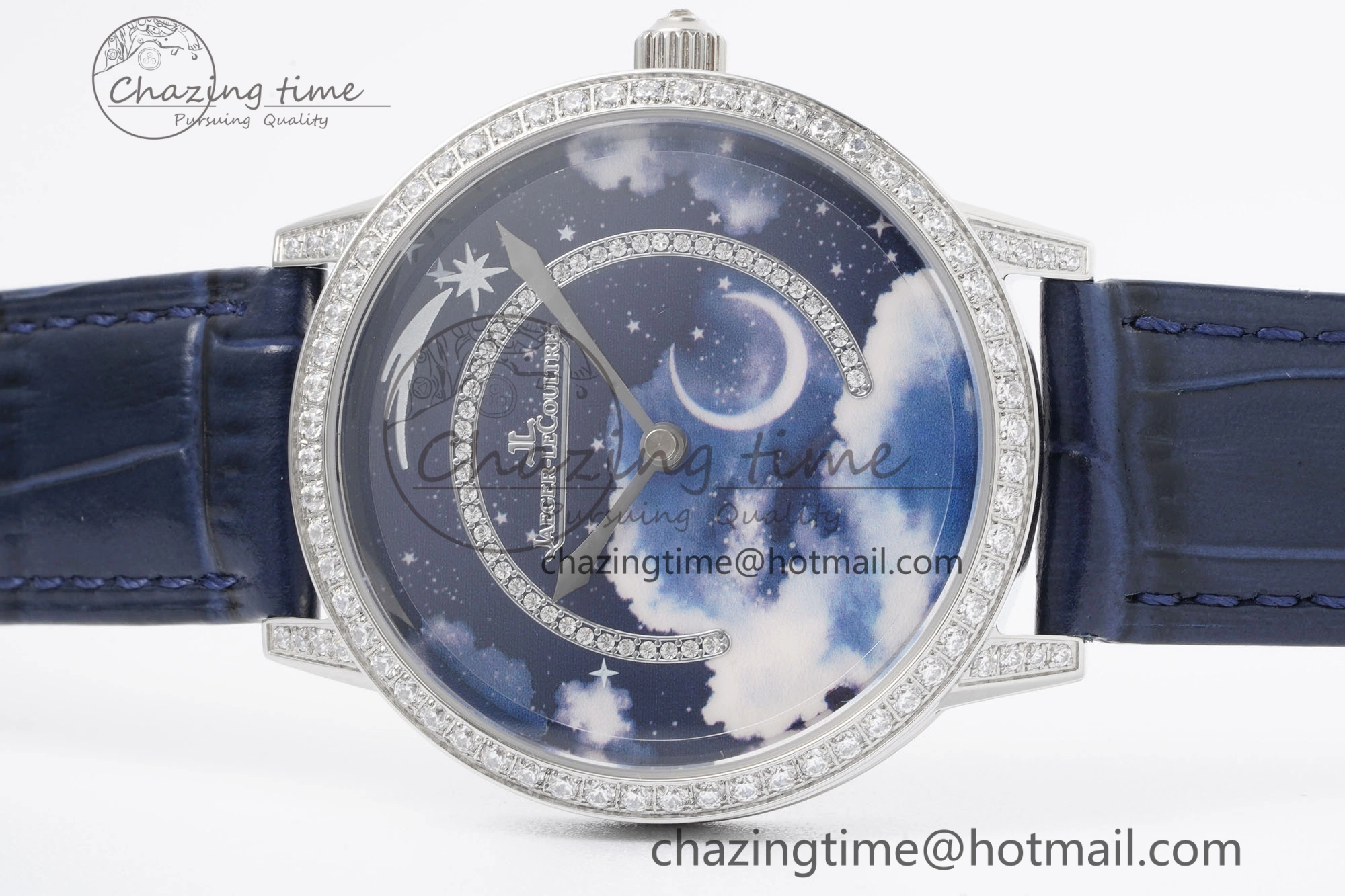 Rendez-Vous Star SS KZF 1:1 Best Edition Blue Star Dial Diamonds Bezel on Blue Leather Strap A734