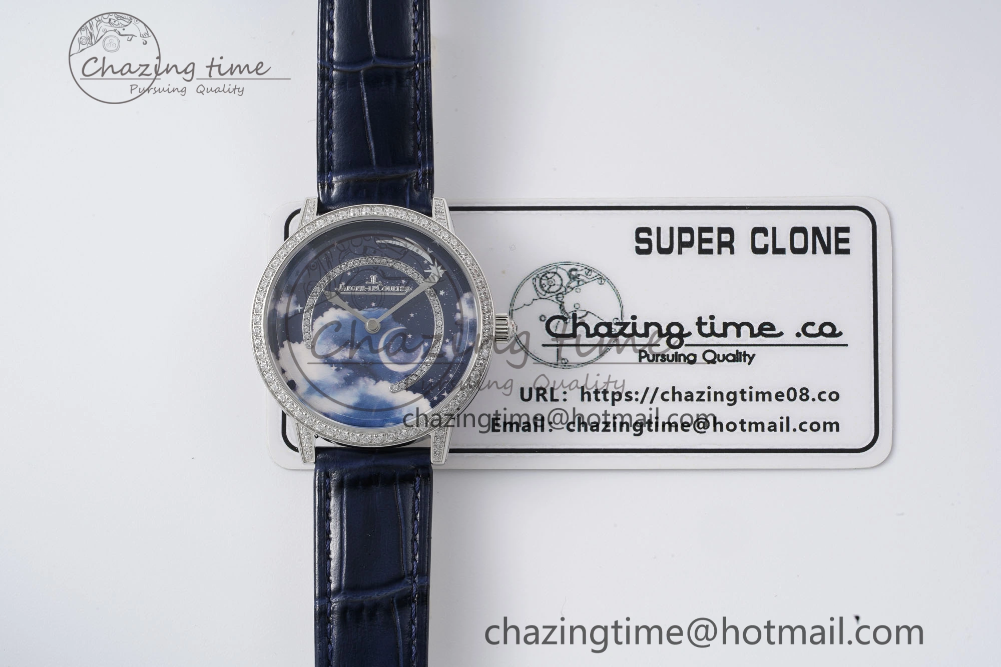 Rendez-Vous Star SS KZF 1:1 Best Edition Blue Star Dial Diamonds Bezel on Blue Leather Strap A734
