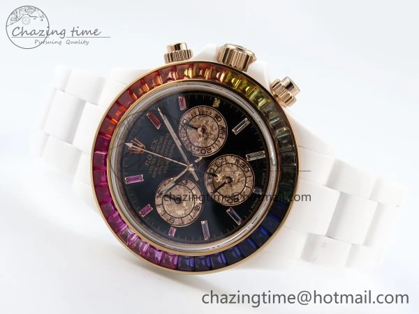 Rolex Daytona Rainbow 40mm Cer Cer Black Dial NOOB SA4130 Super Clone
