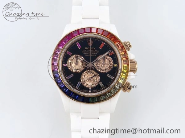 Rolex Daytona Rainbow 40mm Cer Cer Black Dial NOOB SA4130 Super Clone